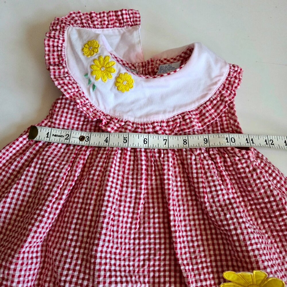 Vintage Toddler Girls  No Kidding Red Gingham Flower Applique Dress 3T - Picture 7 of 8